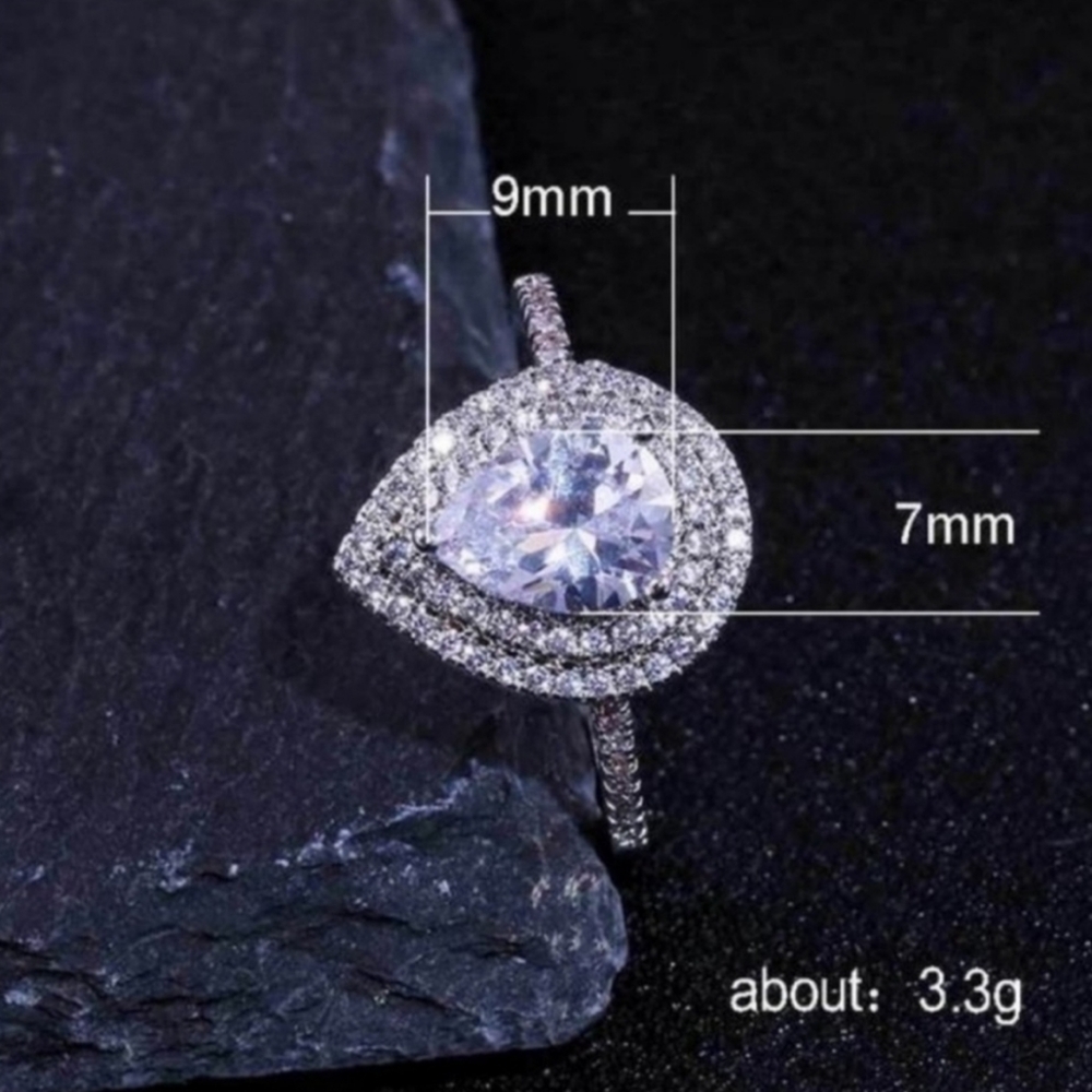 NEW Pear Cut 925 Sterling Silver Diamond Ring - Picture 6 of 11